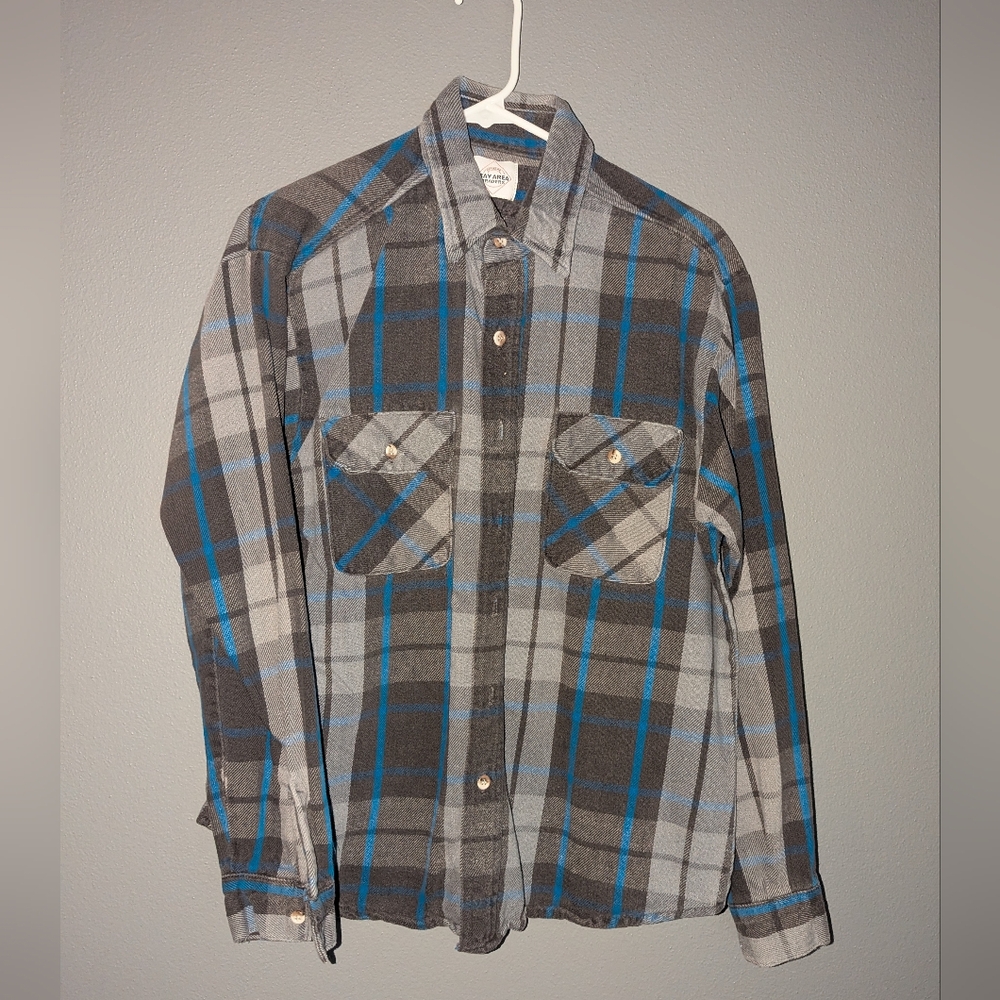 Bay Area Traders Men's Plaid Flannel Shirt Jackets No Size Tag. Gray/Blue.